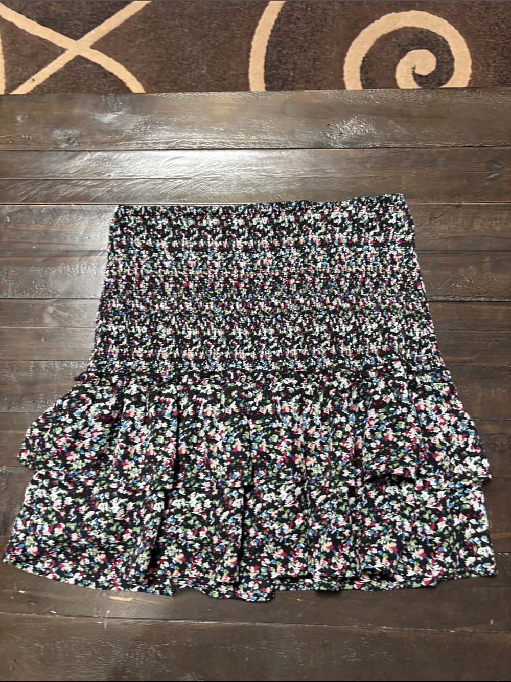 Black Floral Smocked Tiered Mini Skirt